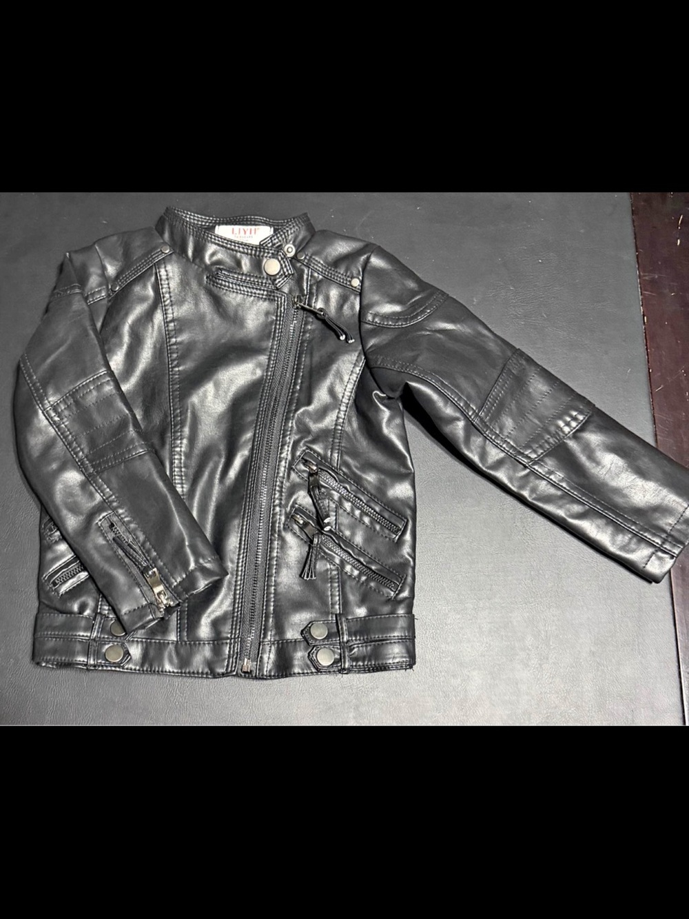 Kids Black Faux Leather Biker Jacket by LJYH
